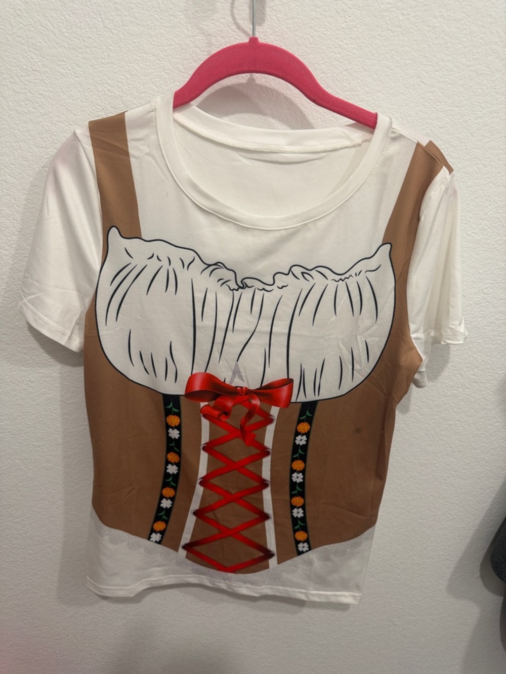 Women’s Oktoberfest Dirndl Print Crop Top Costume Shirt Beer Girl Festival Top S